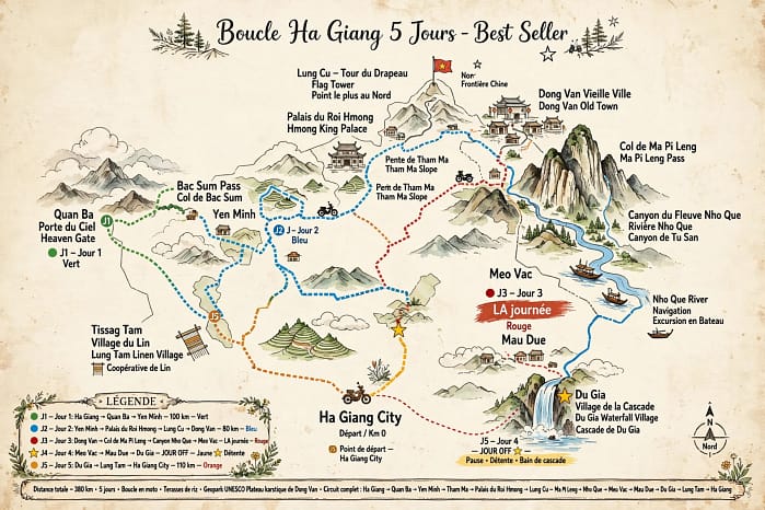 Carte Hagiang loop 5 jours